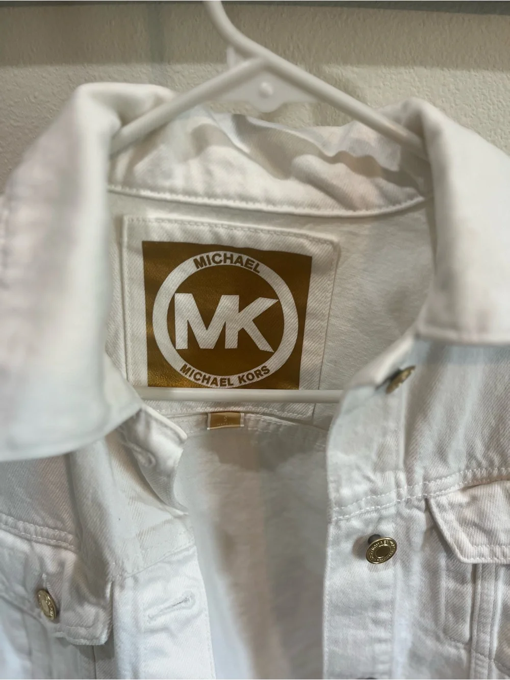 Michael Kors White Button-Front Denim Jacket with Gold Accents